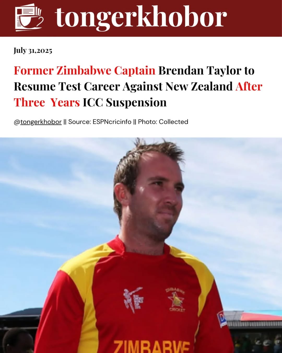 Brendan Taylor to Return to International Cricket After Three and a Half Years
