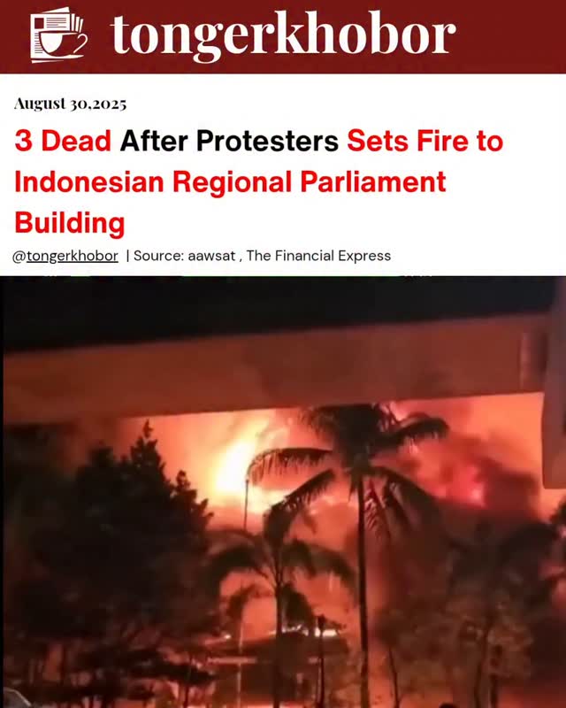 Protesters set fire to Indonesian regional parliament buildings in several provinces, including South Sulawesi, Central Java, and West Java, amid nati...