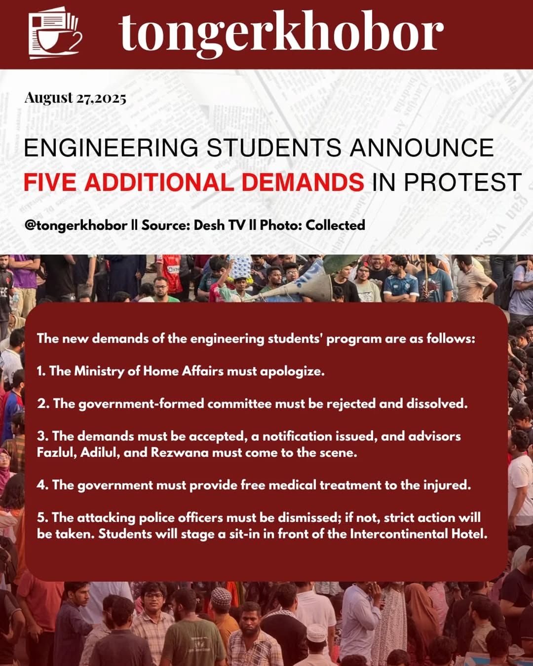 The new demands of the engineering students' program are as follows: