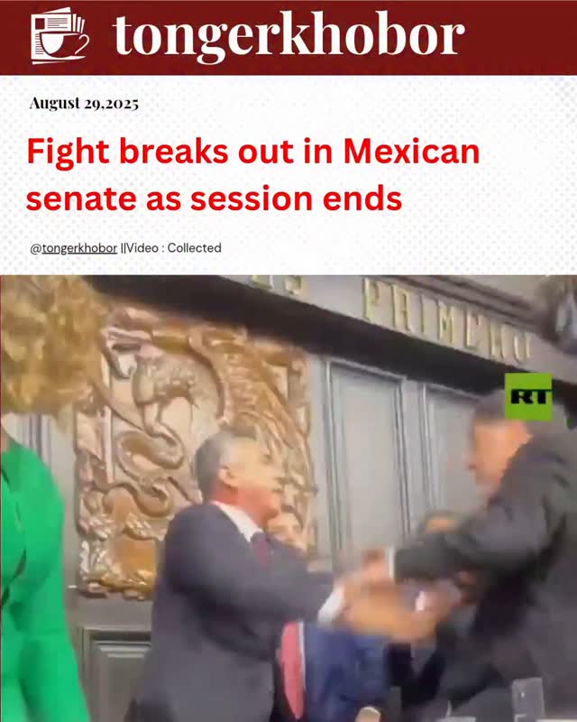 Mexican Senate erupts into chaos as opposition leader Alejandro Moreno physically confronts Senate President Gerardo Fernández Norona following a heat...