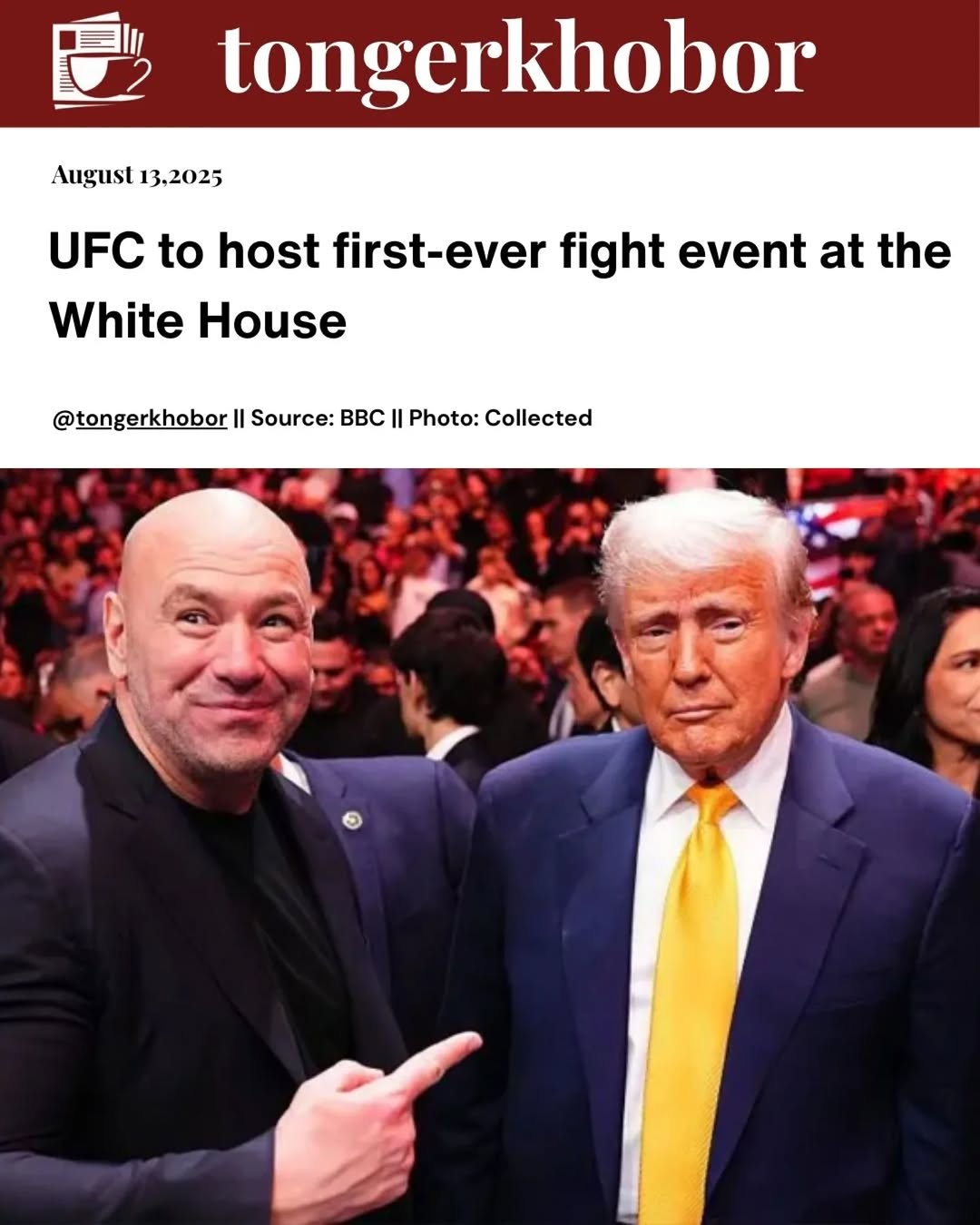 The White House will host its first-ever UFC event next 4 July to mark the US’s 250th anniversary, UFC president Dana White confirmed.