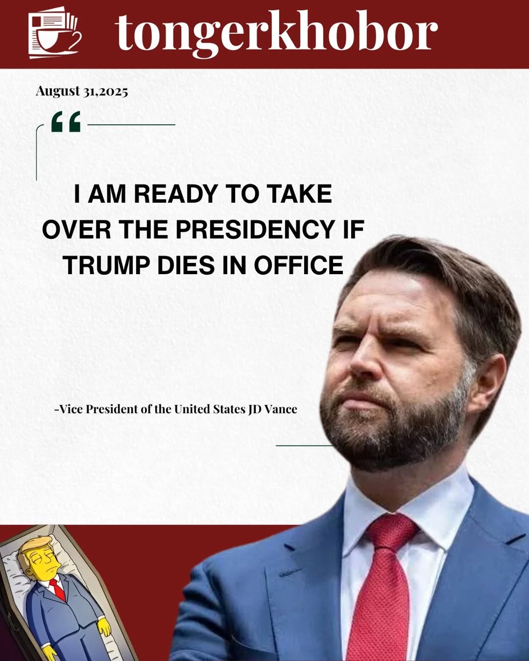 JUST IN🚨: Vice President JD Vance declares readiness to take over the presidency if, "God forbid," something terrible happens to President Trump while...