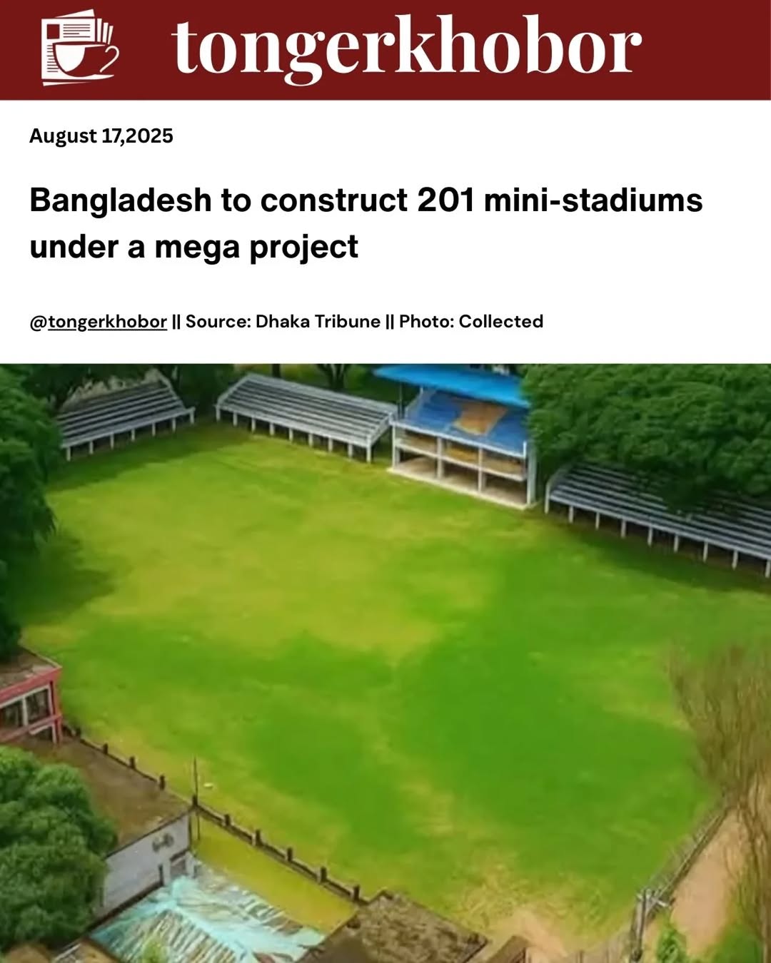 The government of Bangladesh has received approval from Ecnec to build 201 mini stadiums at the upazila level across 58 districts under the revised pr...