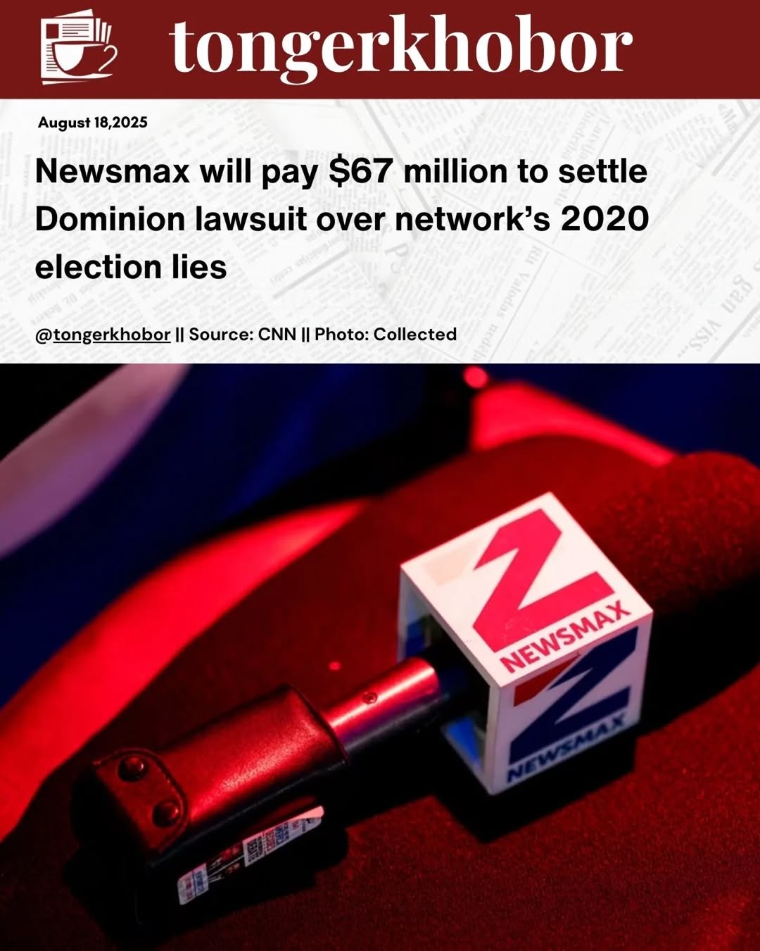 Newsmax will pay $67 million to Dominion Voting Systems to settle a defamation lawsuit over false claims that Dominion rigged the 2020 presidential el...