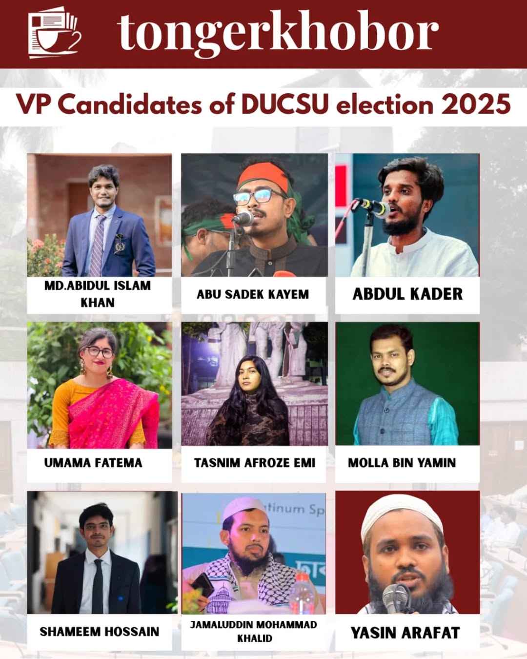 VP Candidates for the upcoming DUCSU election-2025