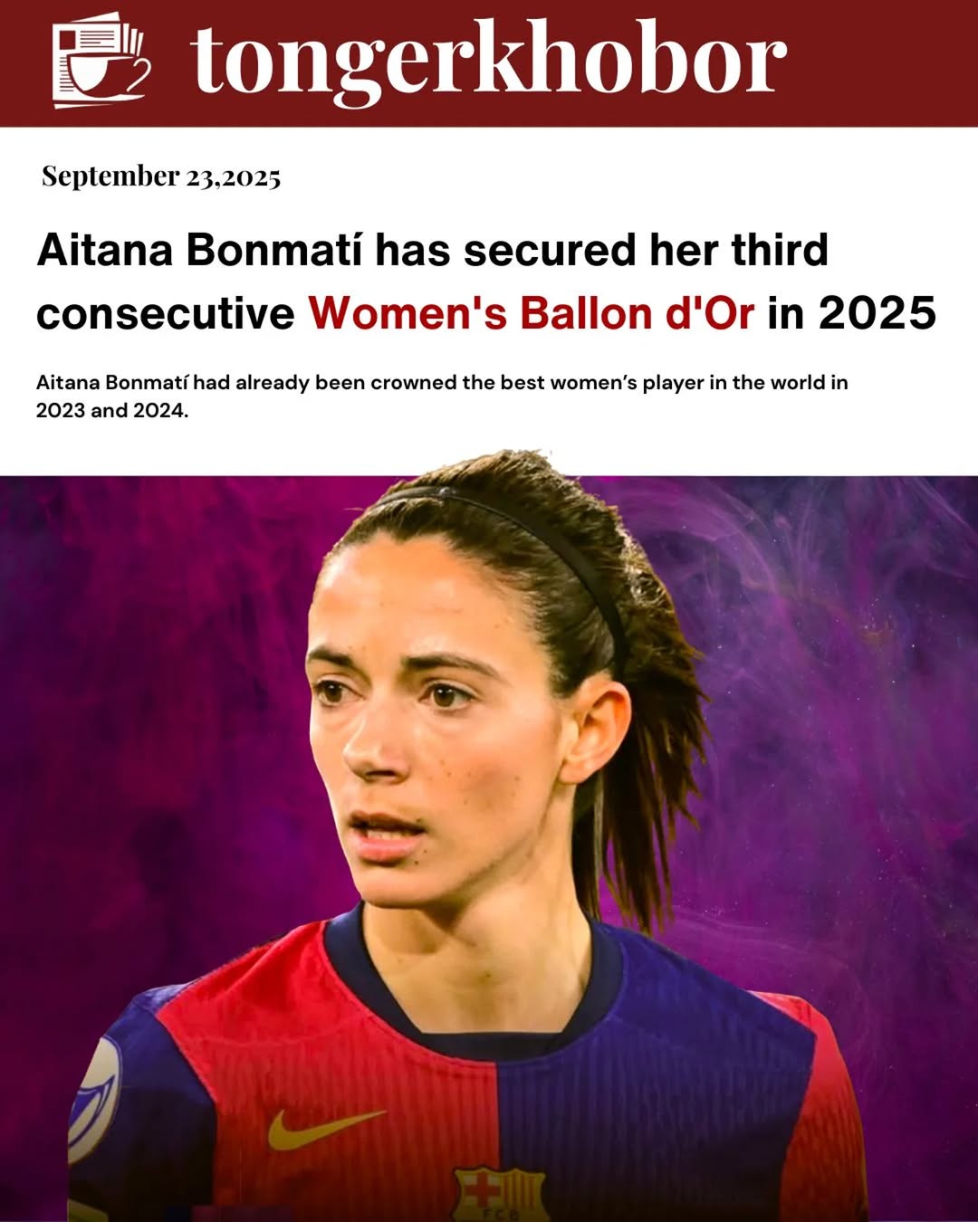 Aitana Bonmati is the 2025 Women's Ballon d'Or!