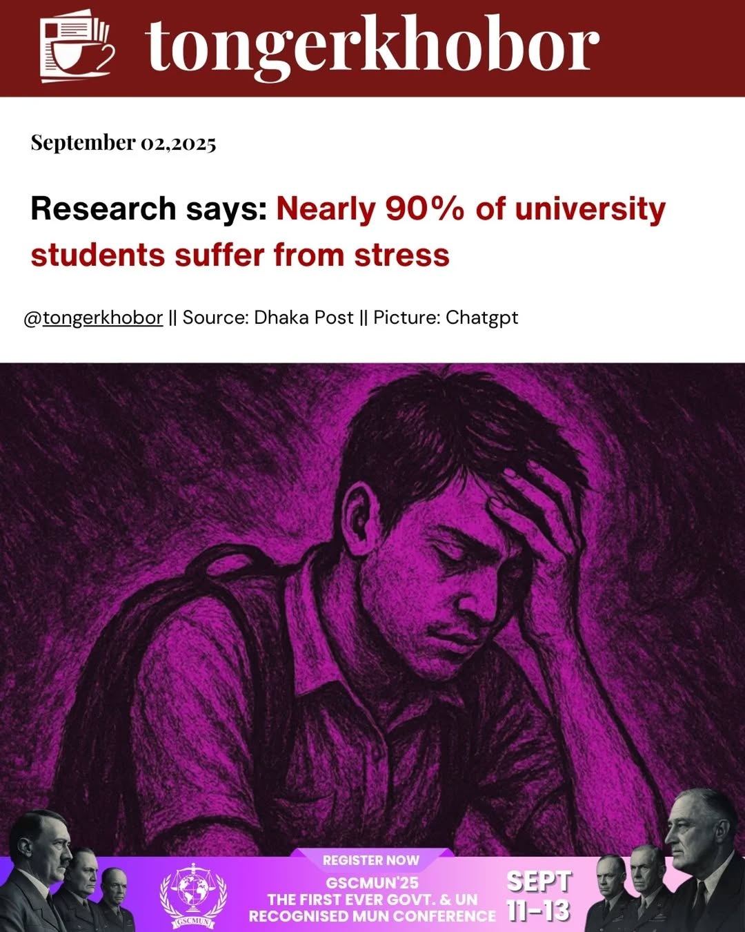 According to a survey conducted by the Aanchal Foundation, 90% of university students in Bangladesh experience mental stress linked to discrimination.