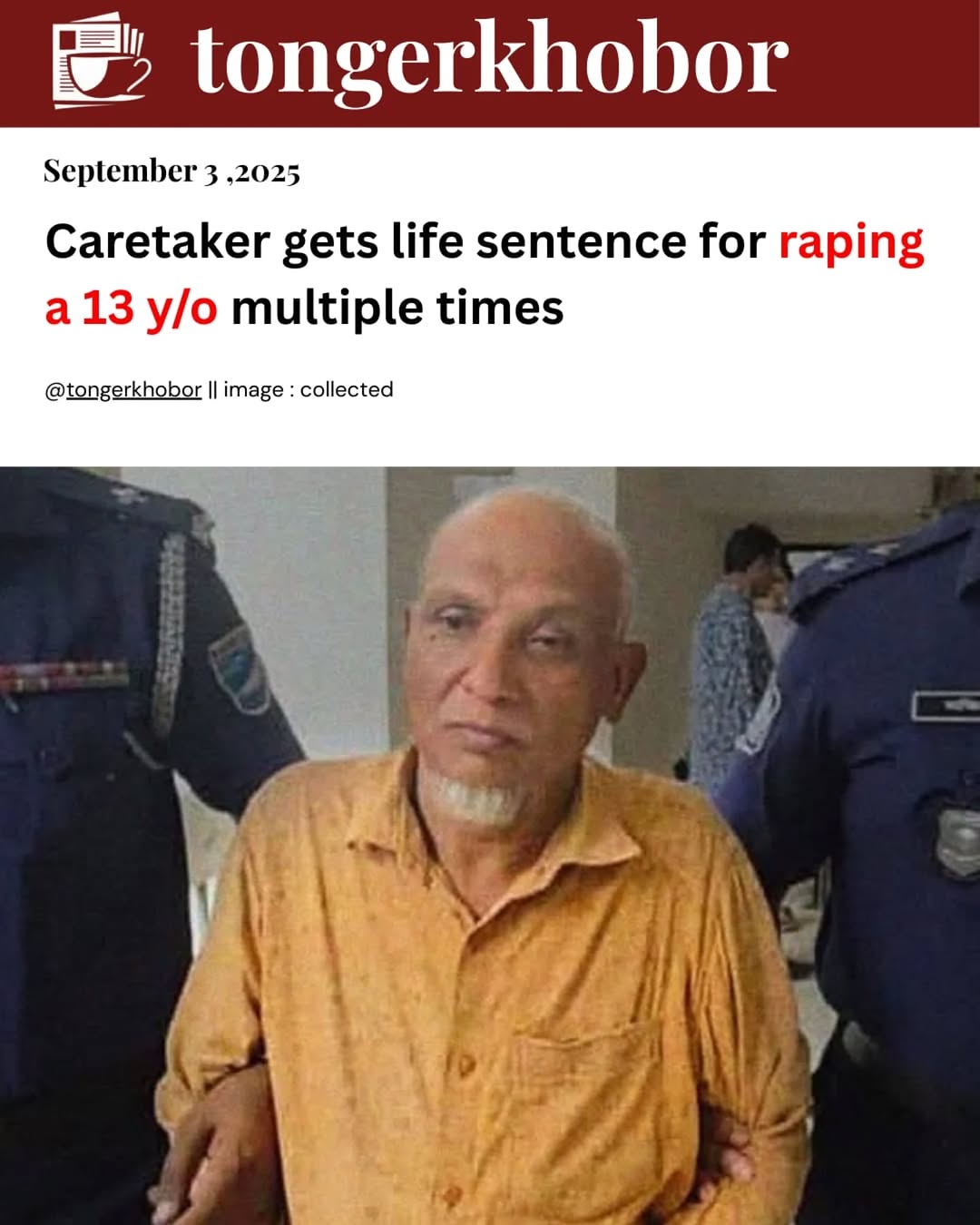 A Dhaka tribunal has sentenced a 55-year-old caretaker to life imprisonment for repeatedly raping a 13-year-old girl in South Keraniganj's Aganagar ar...