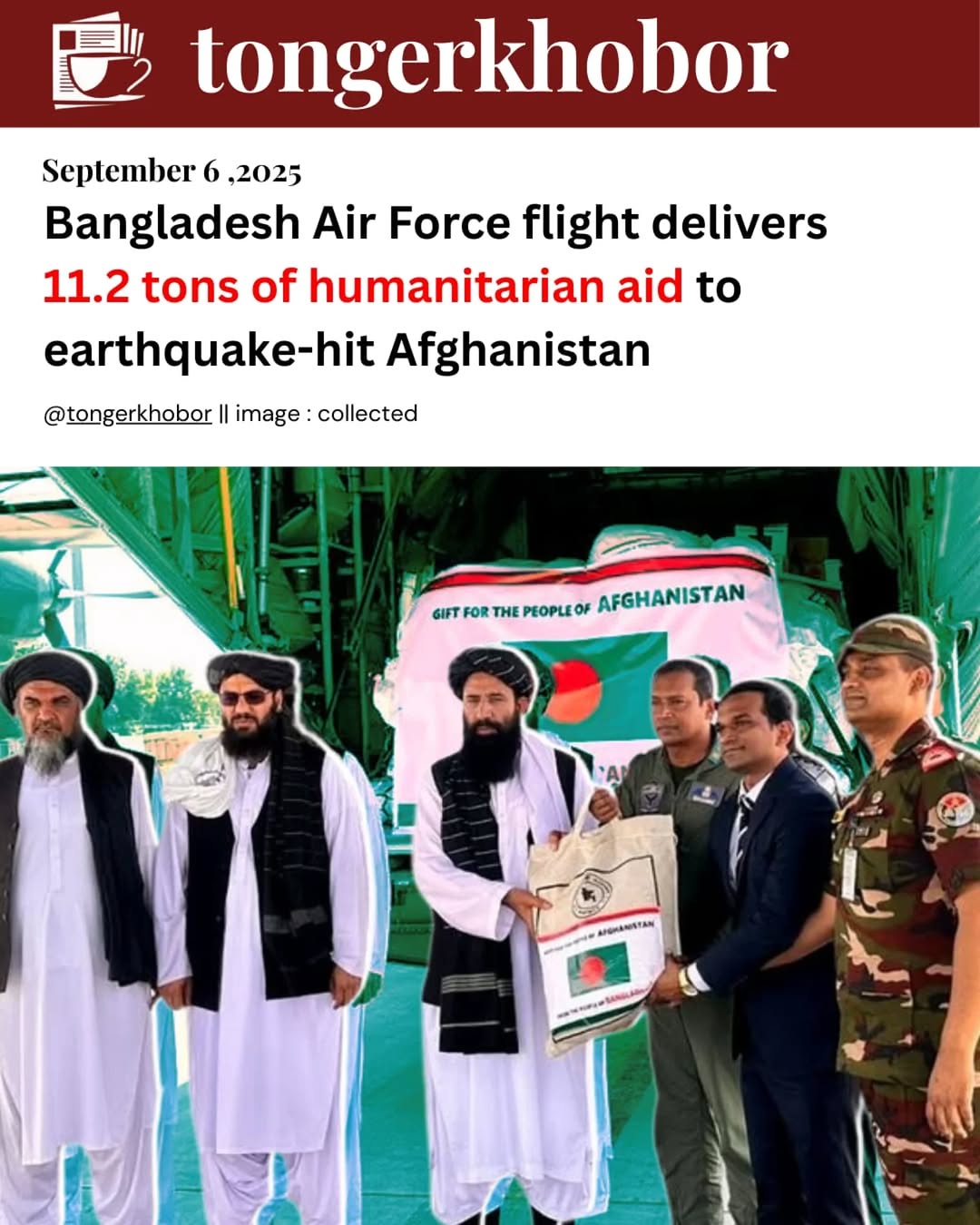 Bangladesh Air Force C-130 cargo flight has reached Kabul, carrying 11.