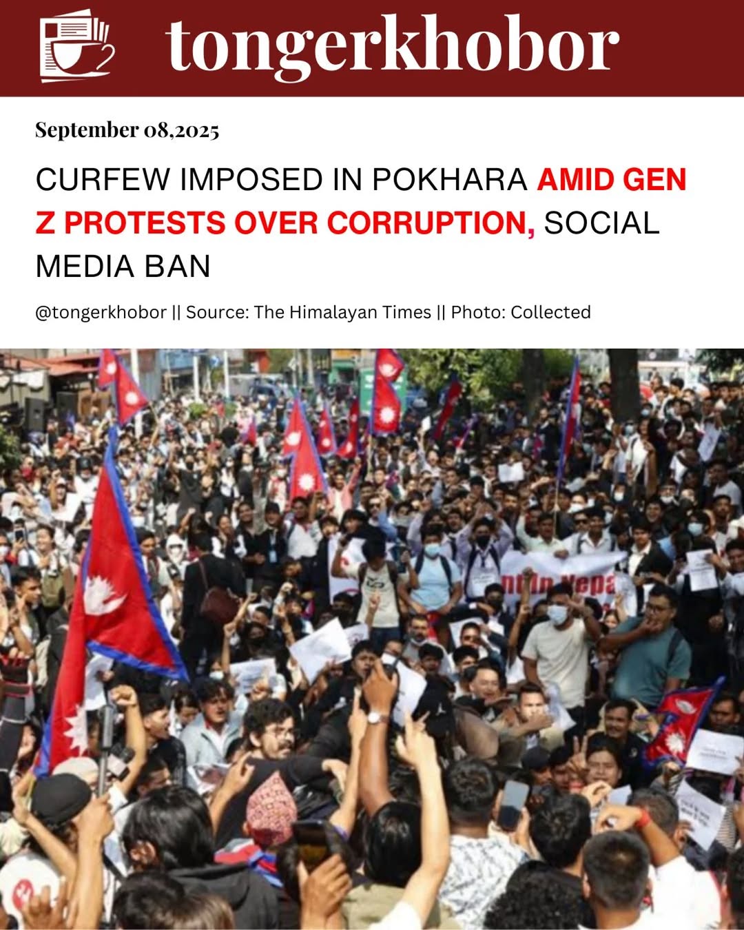 Chief District Officer Rudradevi Sharma has imposed a curfew in Pokhara, Nepal, starting from 2:00 p.m.