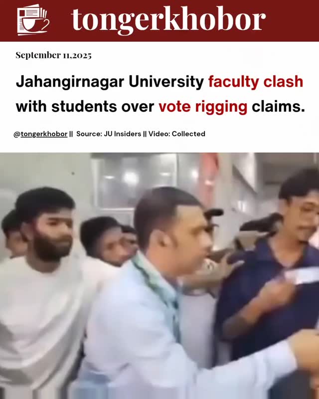 A video circulating on social media shows a tense confrontation between faculty and students at Jahangirnagar University.