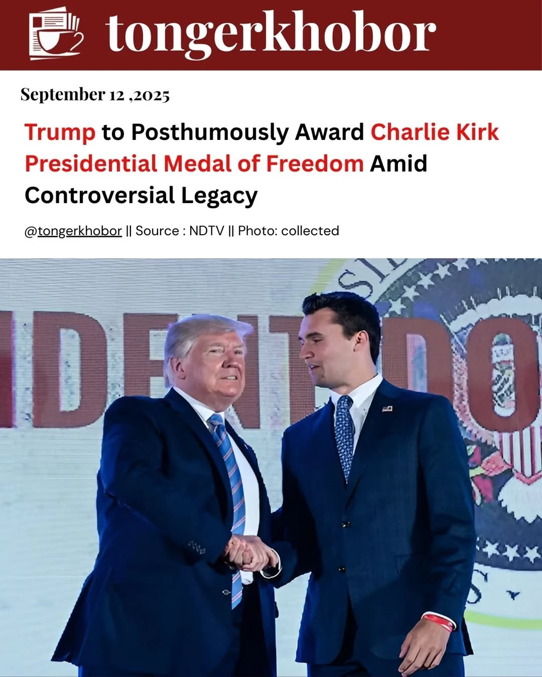 US President Donald Trump announced he will posthumously award conservative activist Charlie Kirk the Presidential Medal of Freedom, the nation’s high...