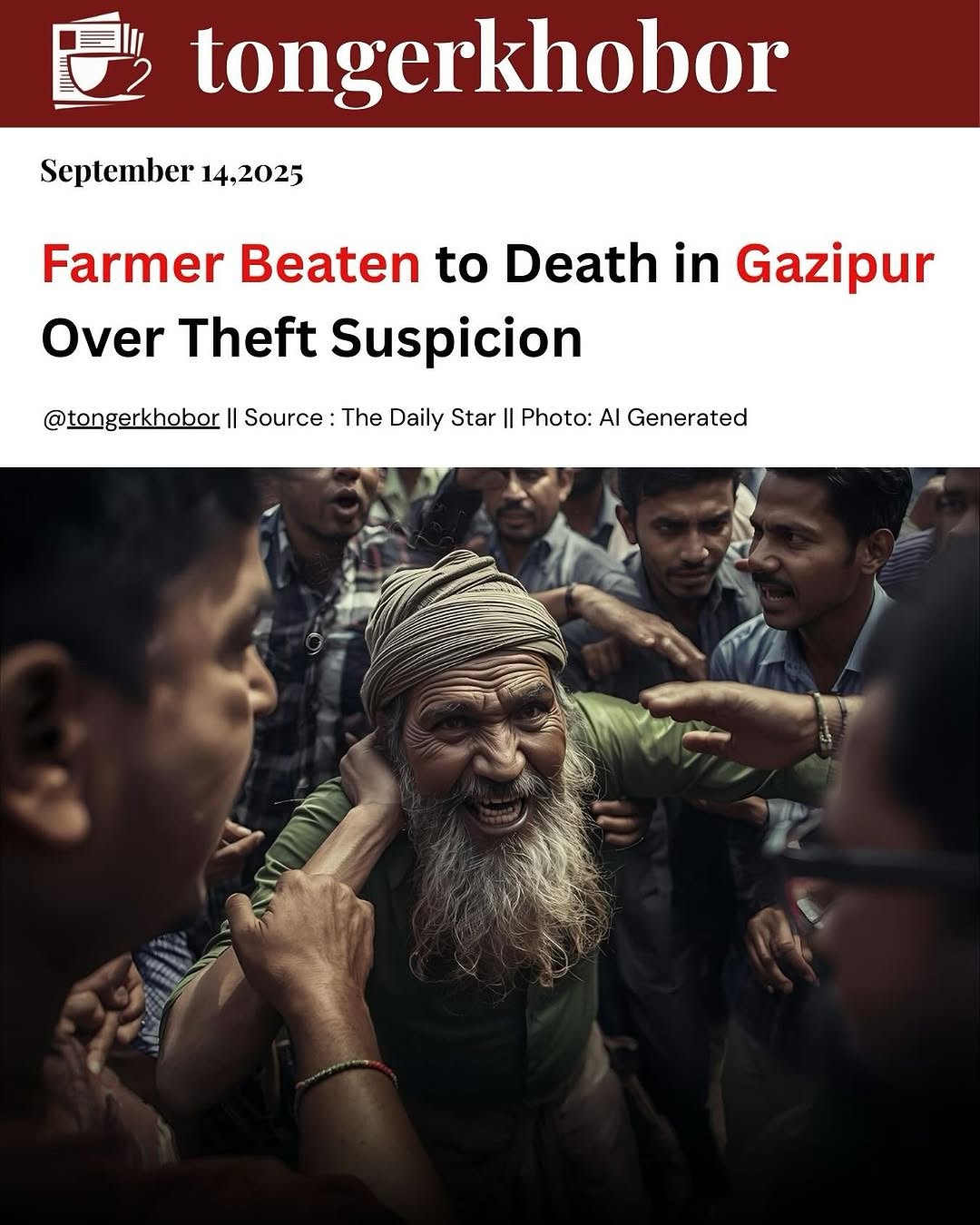 A 50-year-old farmer, Mohammad Mozammel, was beaten to death in Gazipur’s Kapasia upazila after being accused of theft.