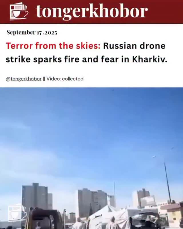 Eyewitness video from Kharkiv captures the terrifying moment civilians fled in panic as a Russian drone strike hit a building.