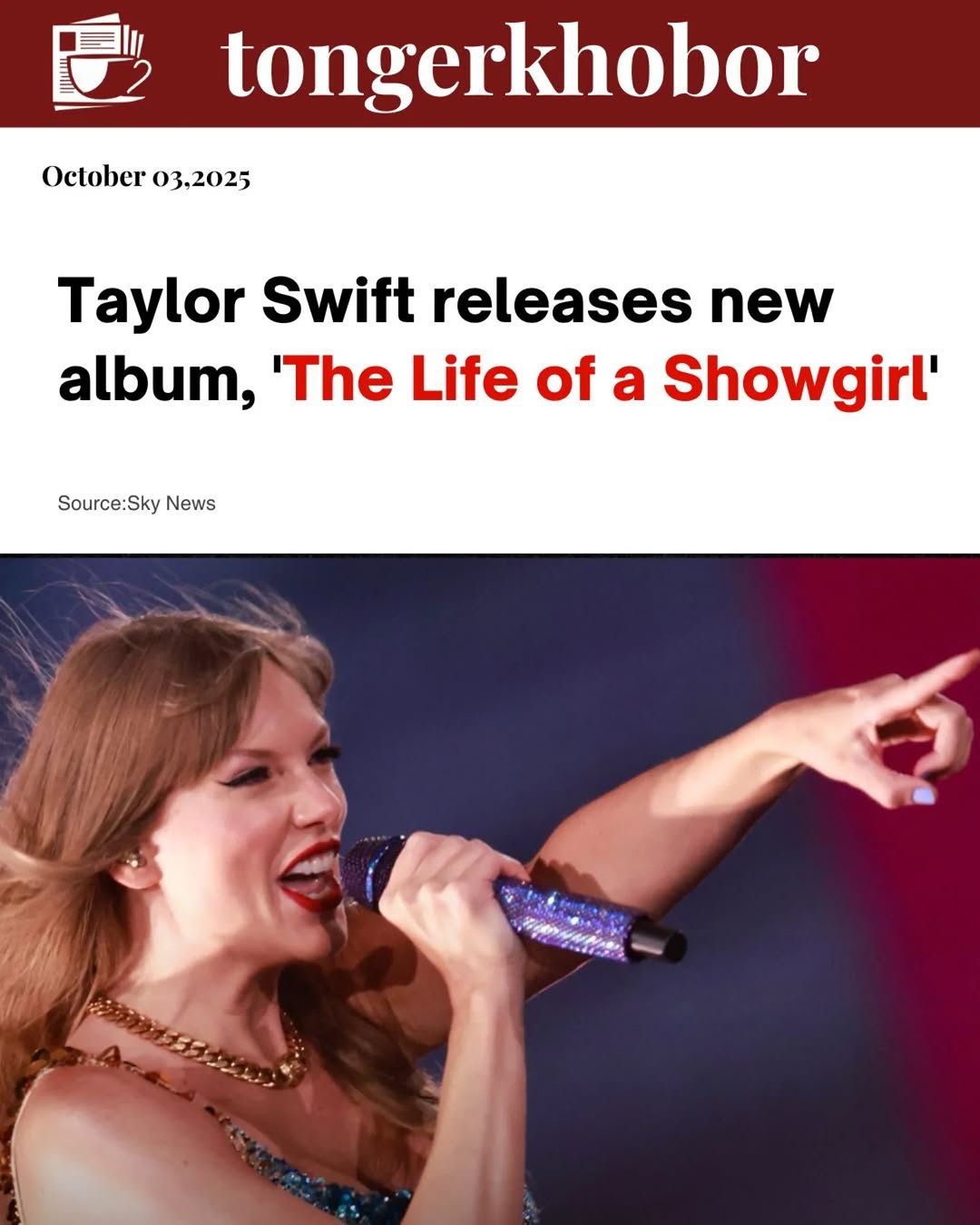 Taylor Swift released her 12th studio album, "The Life of a Showgirl," on October 3, 2025.