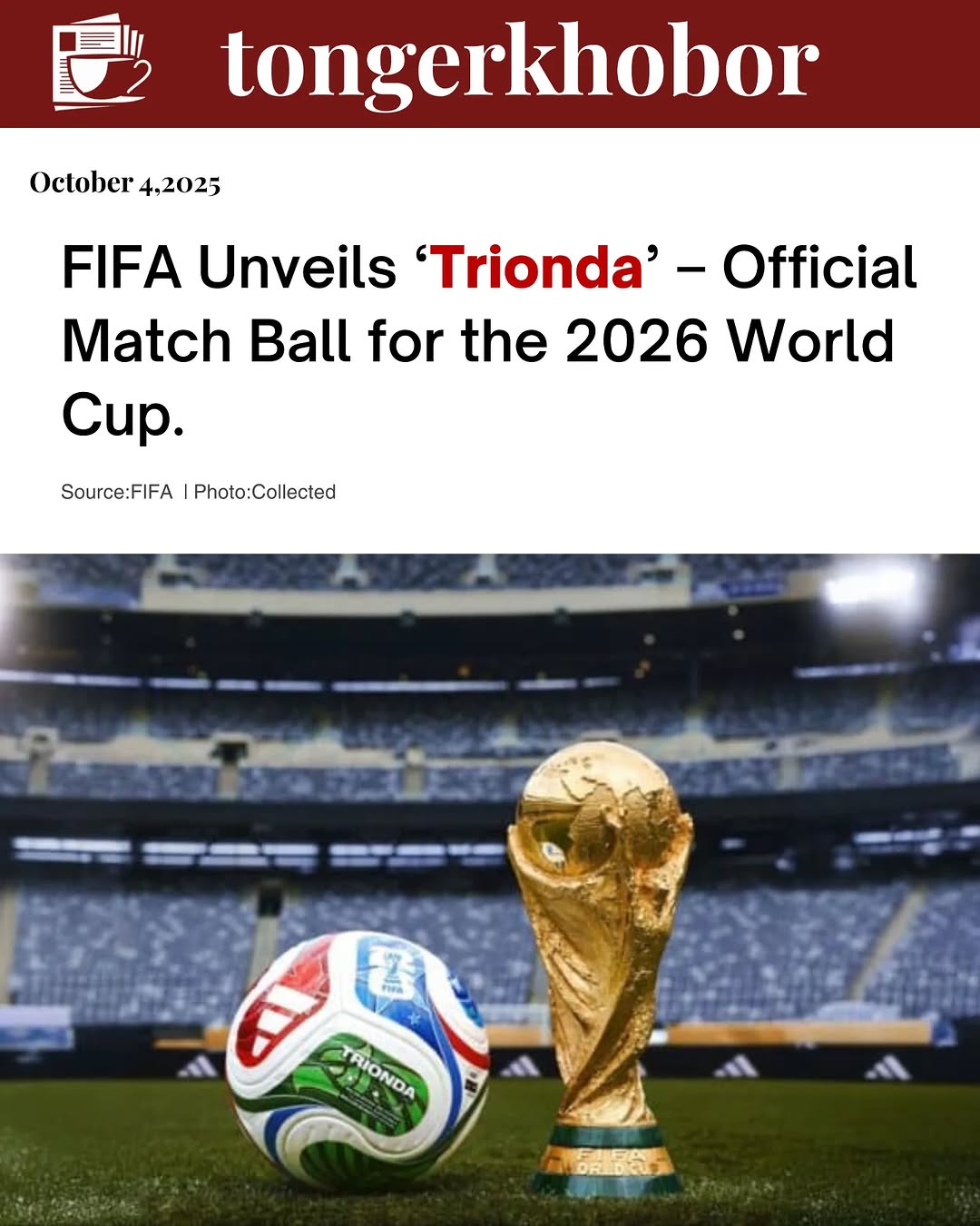 FIFA Unveils ‘Trionda’ – Official Match Ball for FIFA World Cup 2026