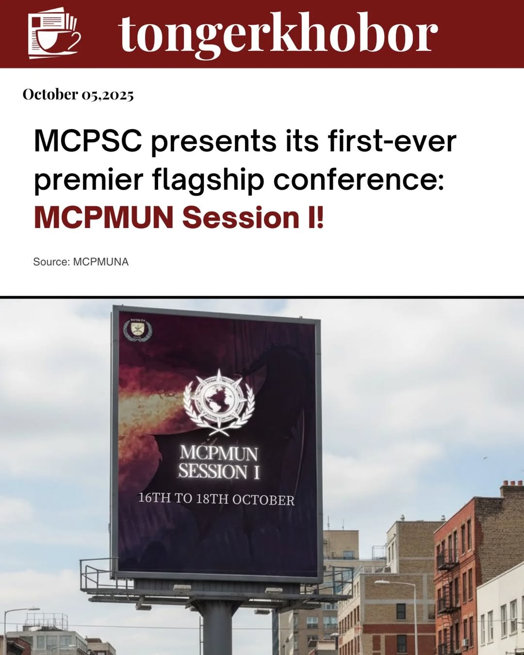 MCPSC is set to host its inaugural flagship Model United Nations conference, MCPMUN Session I, from October 16 to 18, 2025.