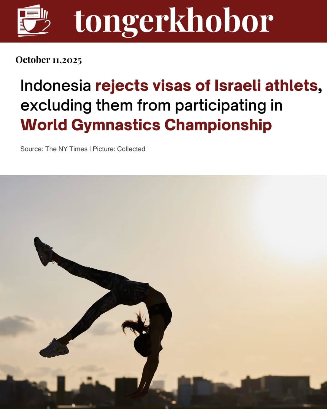 The Indonesian government has caused controversy by refusing to issue visas to Israeli gymnasts for the upcoming 2025 World Artistic Gymnastics Champi...