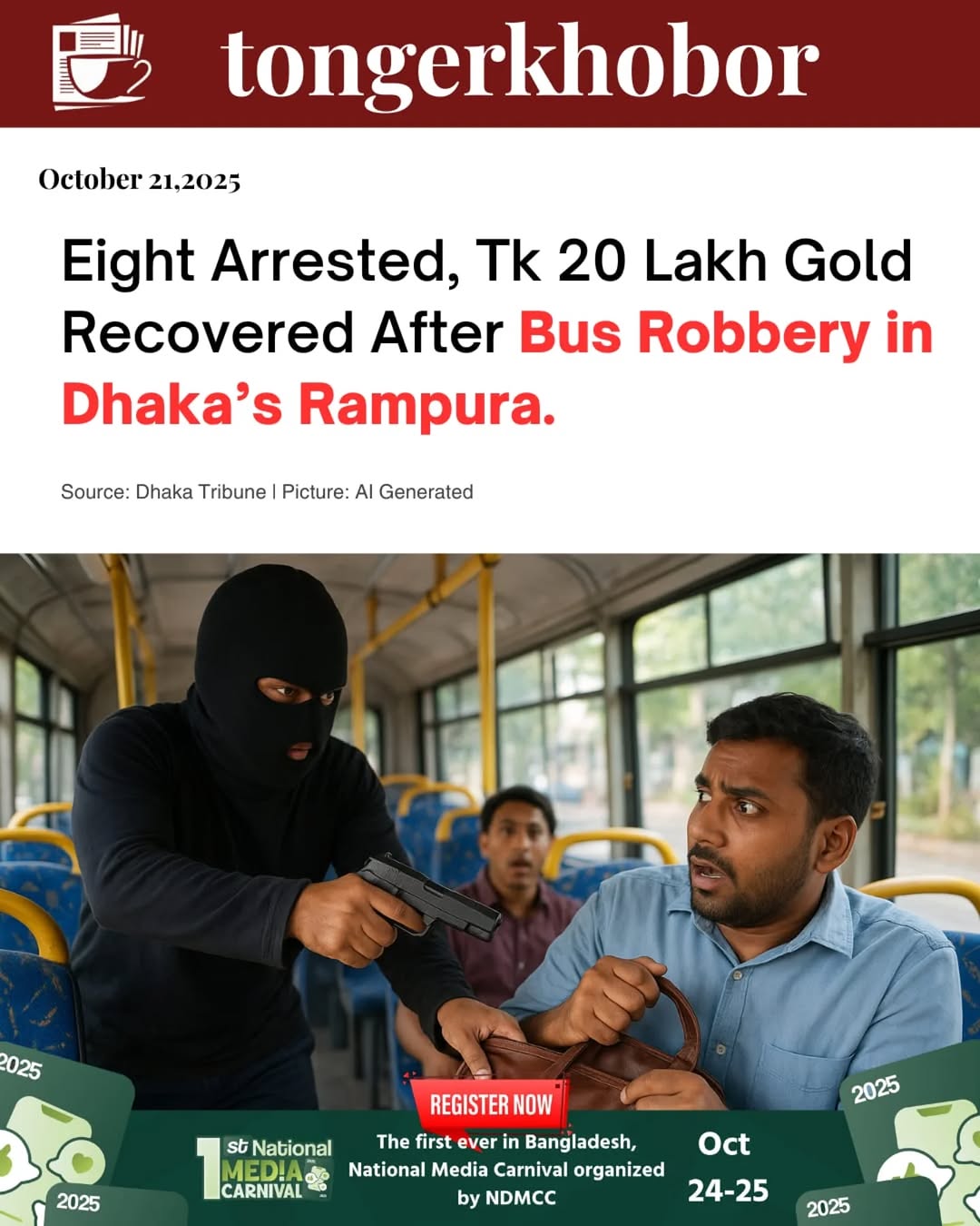 In Dhaka’s Rampura area, eight individuals have been arrested following a bus robbery in which gold worth Tk 20 lakh was recovered.