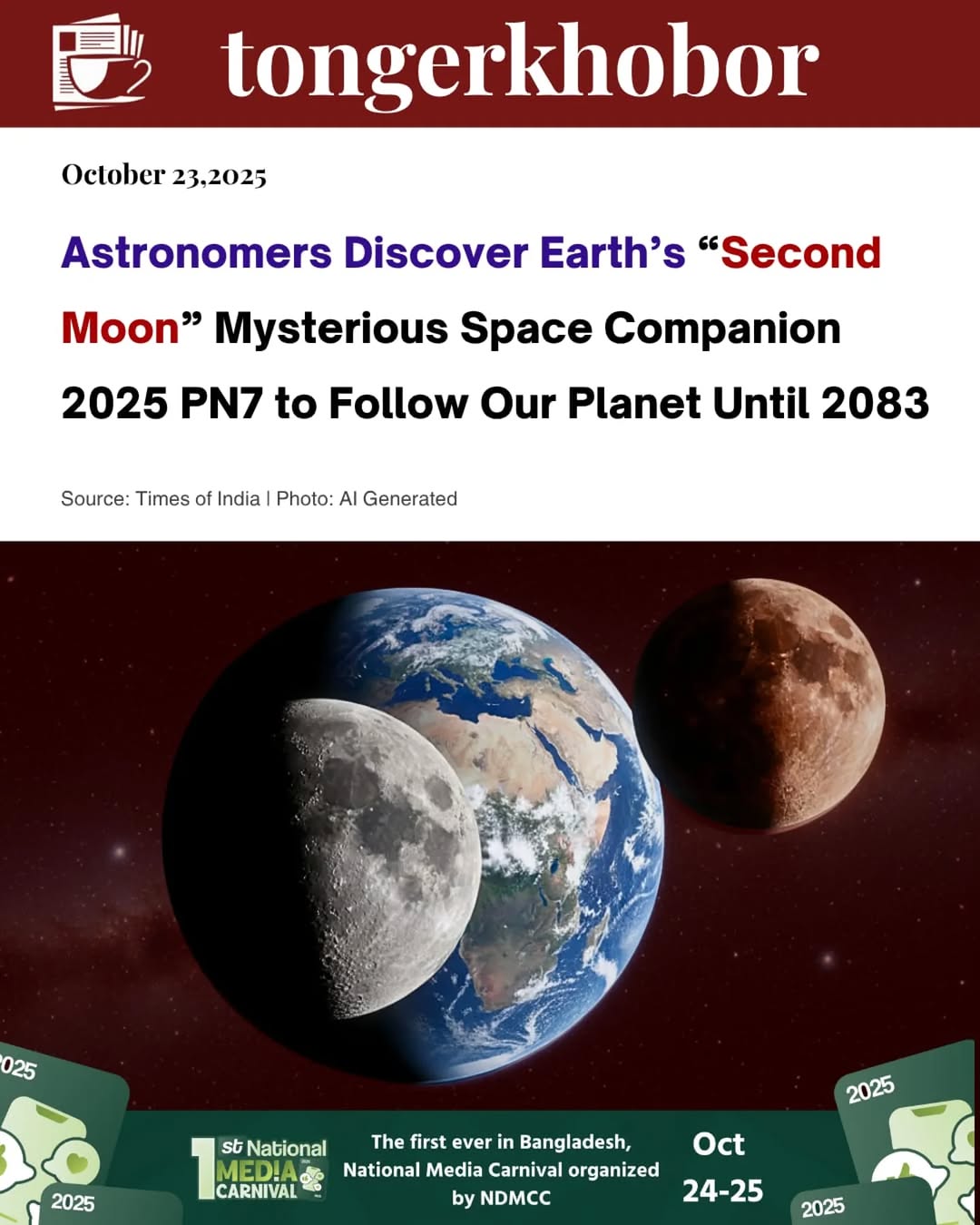 Astronomers have discovered a new near-Earth object named 2025 PN7, which NASA has classified as a quasi-satellite — effectively making it a “second m...