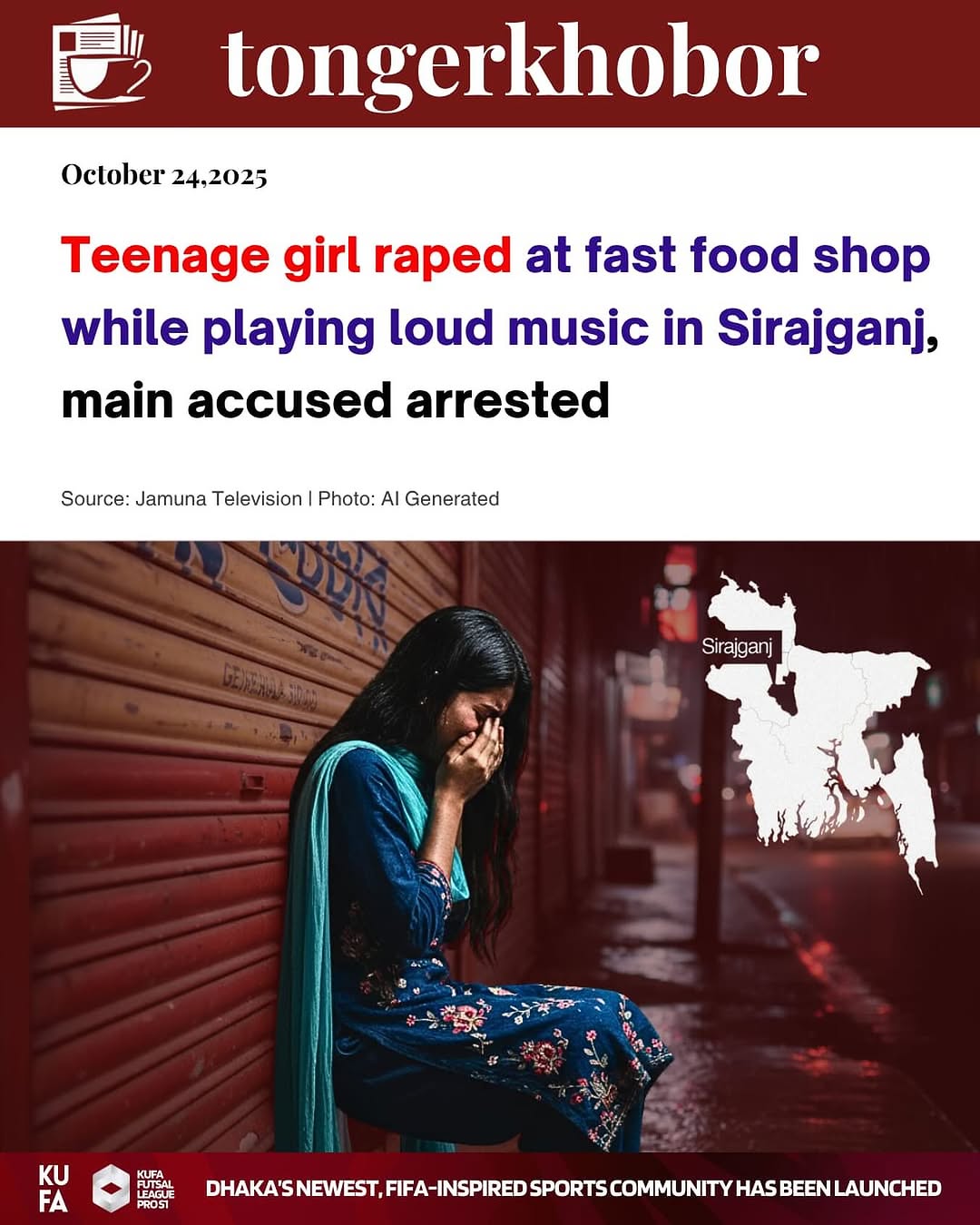 Rapid Action Battalion (RAB-12) has arrested the prime suspect in the alleged rape of a teenager at a fast-food shop in Kamarkhand, Sirajganj, bringin...