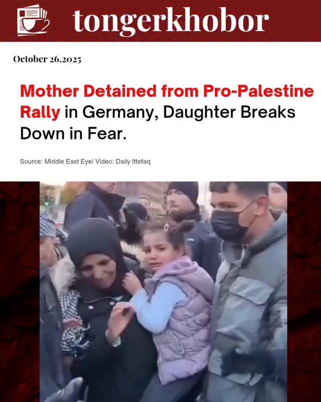 A woman was detained by German police during a pro-Palestine demonstration in Berlin on October 25, 2025.