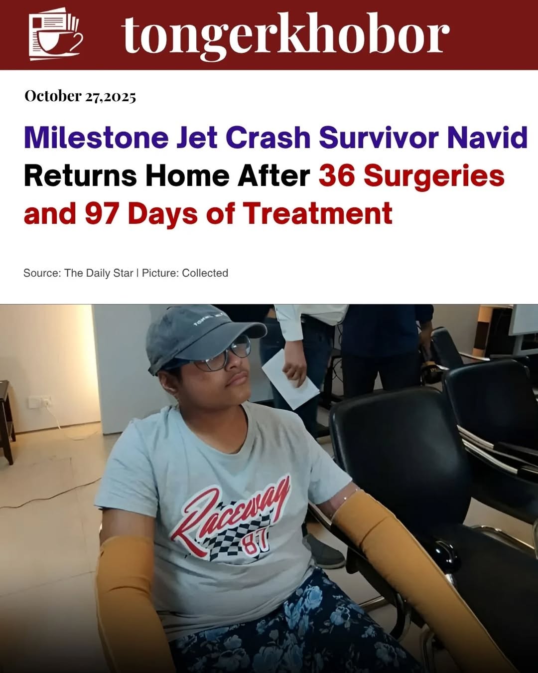 After enduring 97 harrowing days of treatment and 36 major surgeries, 13-year-old Navid Nawaz, a student of Milestone School and College, has finally ...
