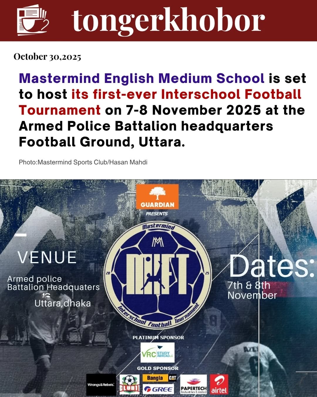 It’s Bigger Than Ever!For the first time, Mastermind English Medium School proudly presents the Mastermind Interschool Football Tournament (MIFT 2025)...