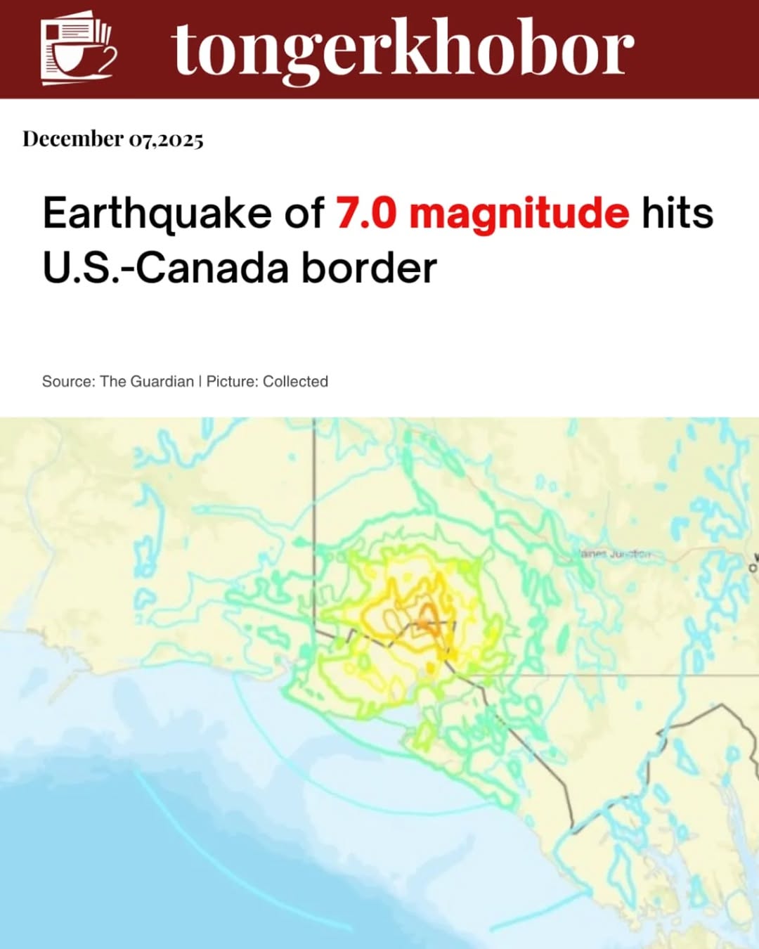 A powerful, magnitude-7.0 earthquake struck a remote area near the border between Alaska and the Canadian territory of Yukon on Saturday.