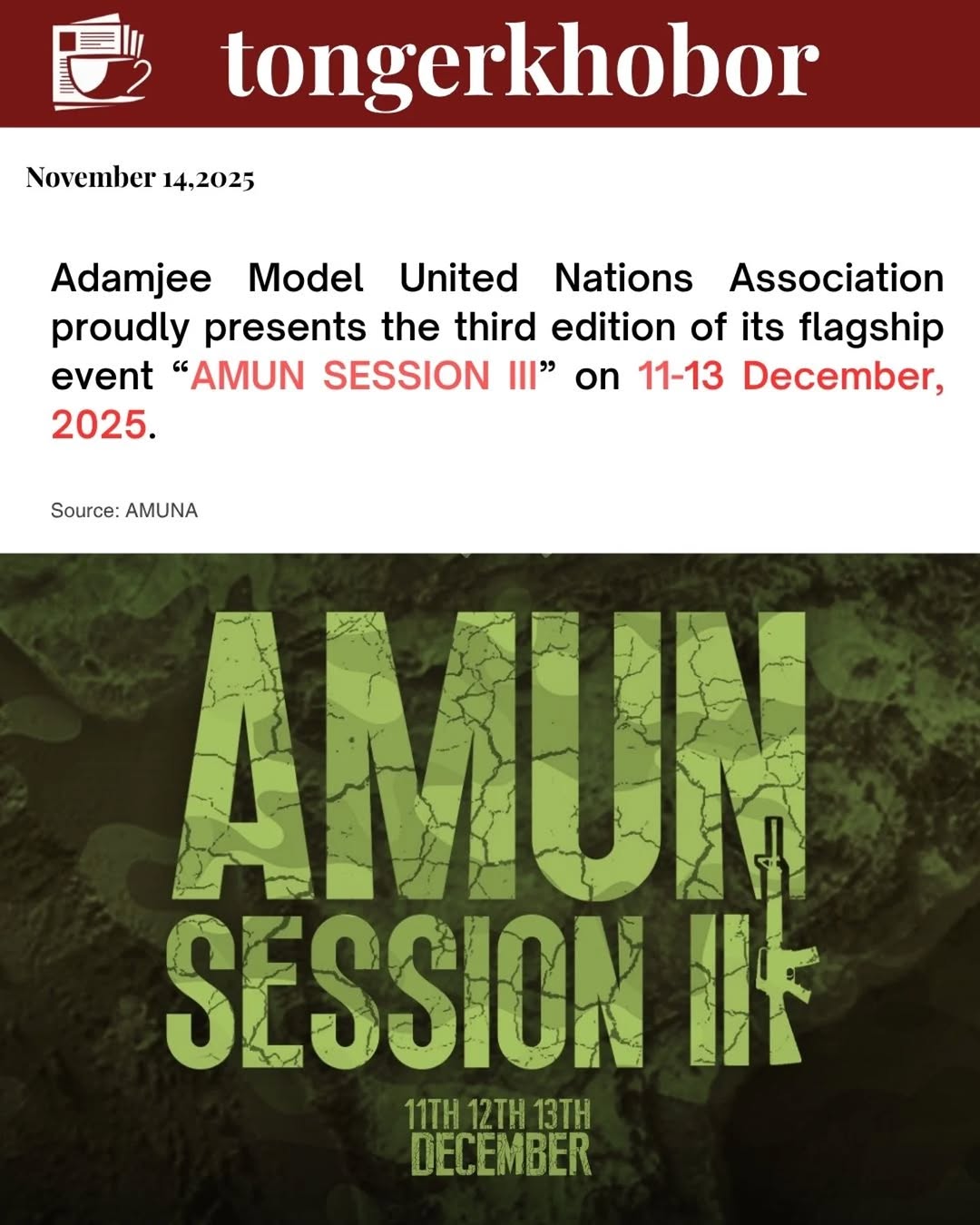 Adamjee Model United Nations Association proudly presents the third edition of its flagship event “AMUN SESSION III”, an event bigger, louder, and mor...