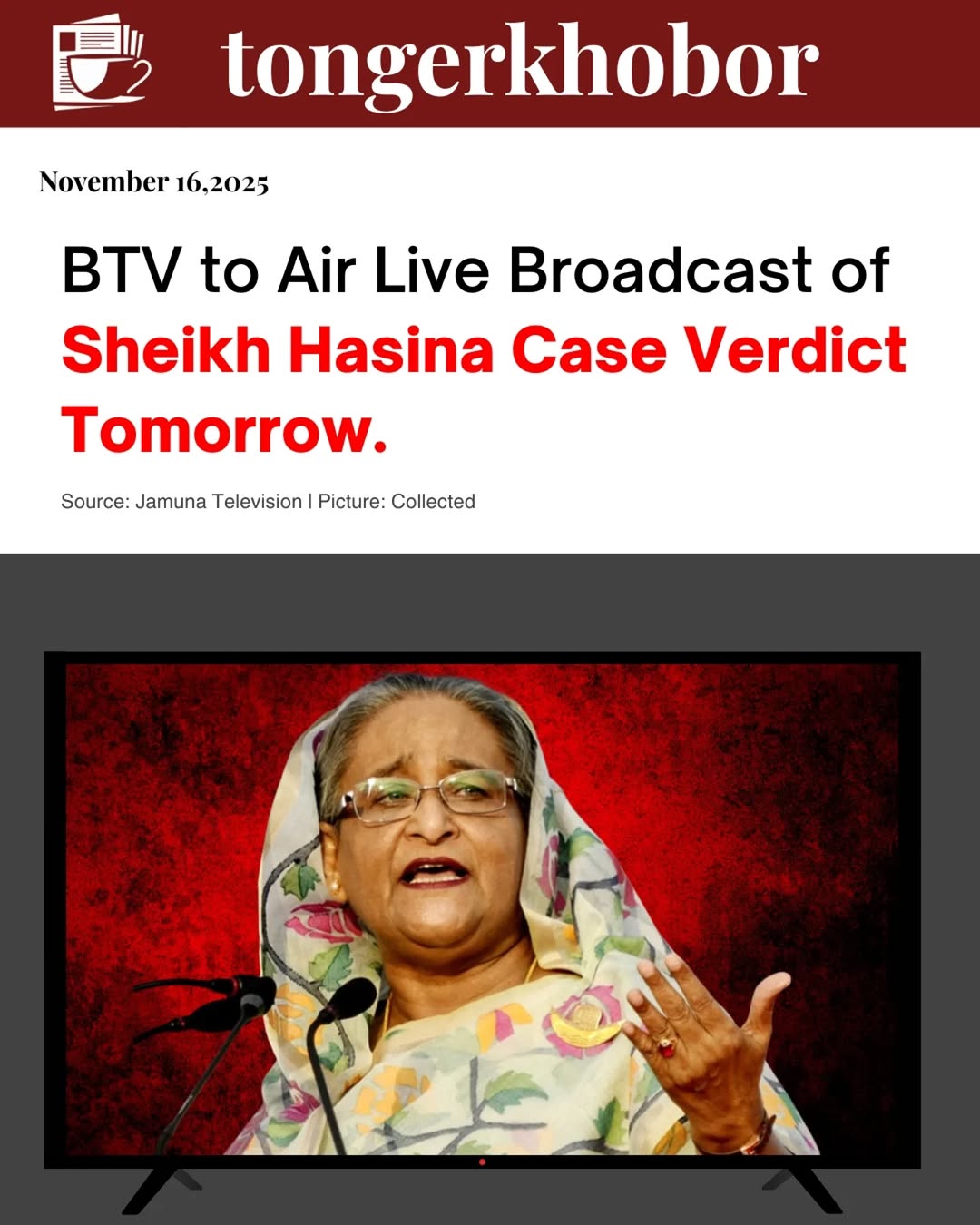 The International Crimes Tribunal (ICT) is set to deliver its verdict tomorrow (Monday) in the case concerning alleged crimes against humanity committ...