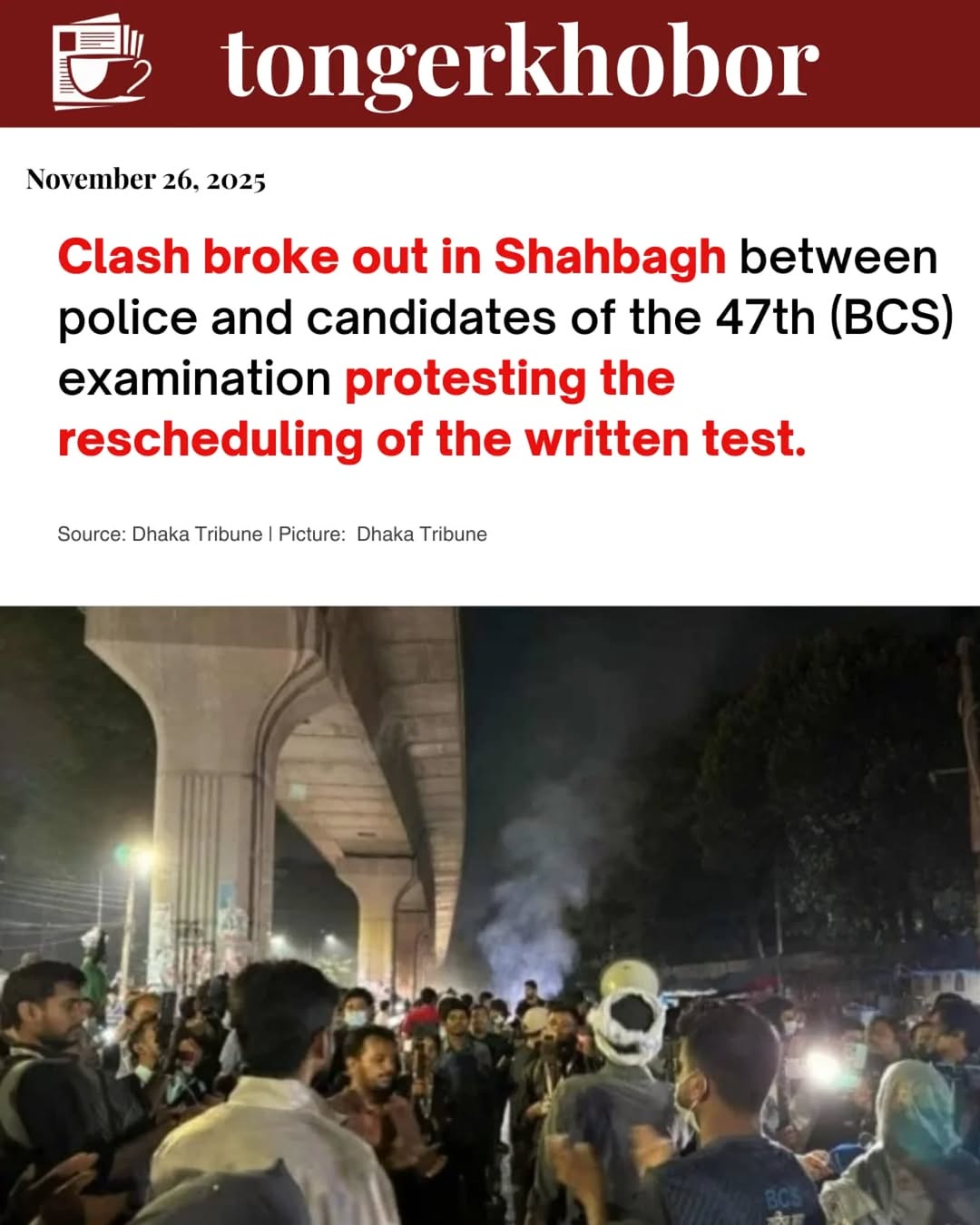 A clash broke out in Shahbagh on Tuesday between police and candidates of the 47th Bangladesh Civil Service (BCS) examination protesting the reschedul...