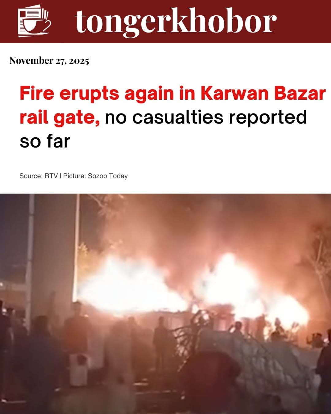 A hut beside the rail gate of the Caravan Market in Dhaka caught fire on Thursday night.