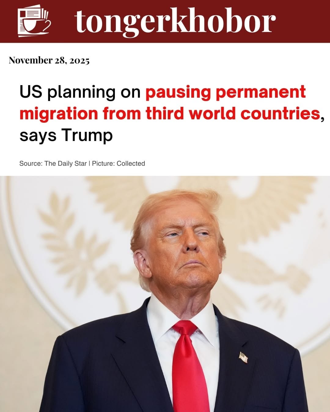US President Donald Trump said on Thursday his administration would move to "permanently pause" migration from all "Third World countries" to allow th...