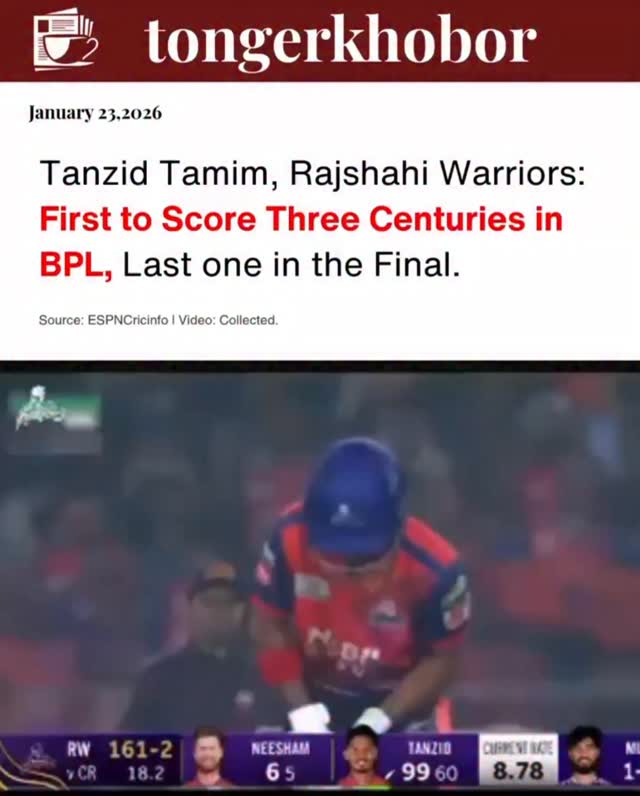 Tanzid Hasan Tamim (for Rajshahi Warriors) just became the first player in BPL history to hit three T20 centuries in the Bangladesh Premier League, an...