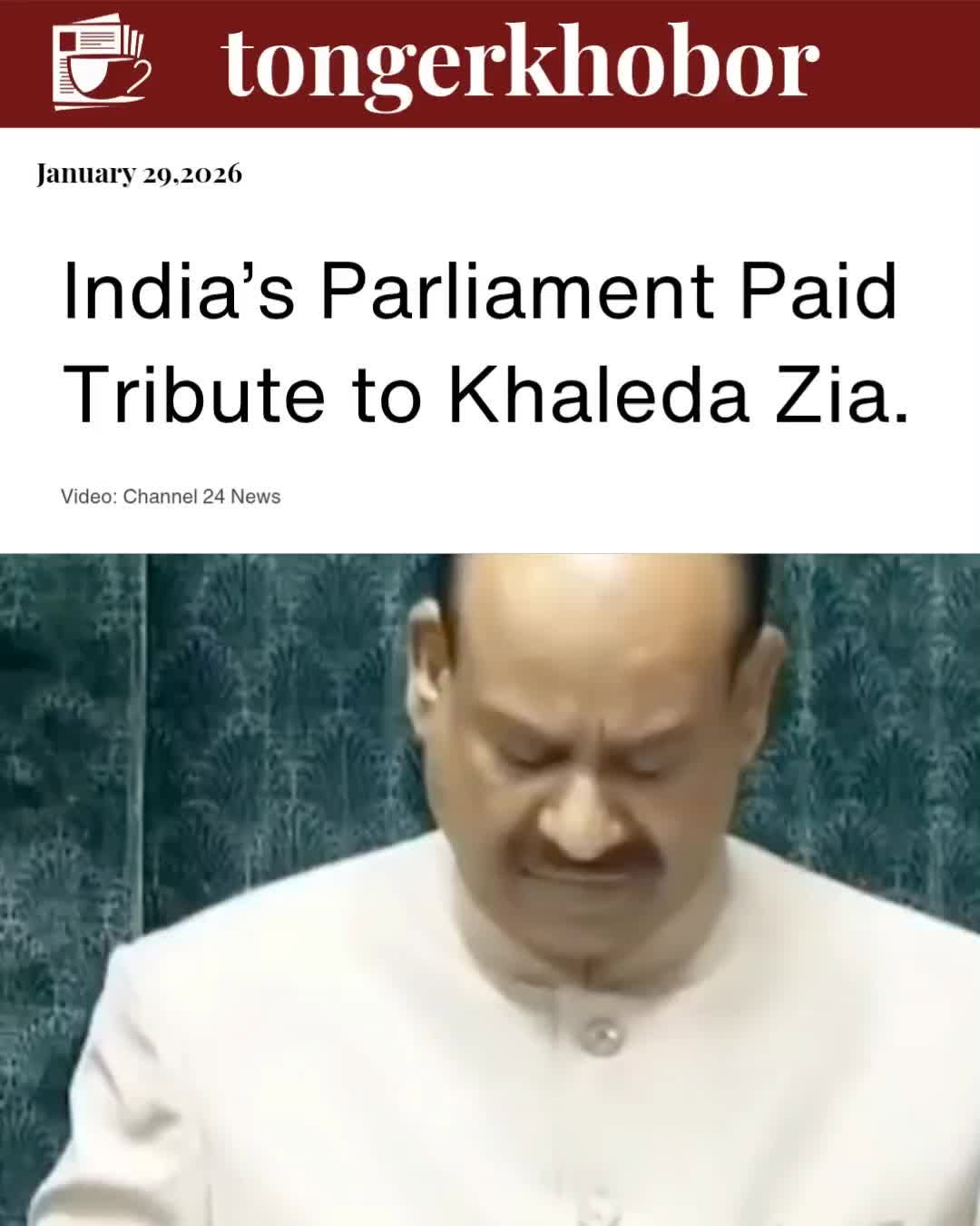 India's Parliament paid tribute to Khaleda Zia, the former Prime Minister of Bangladesh, during the opening day of its 2026-27 Budget Session on Janua...